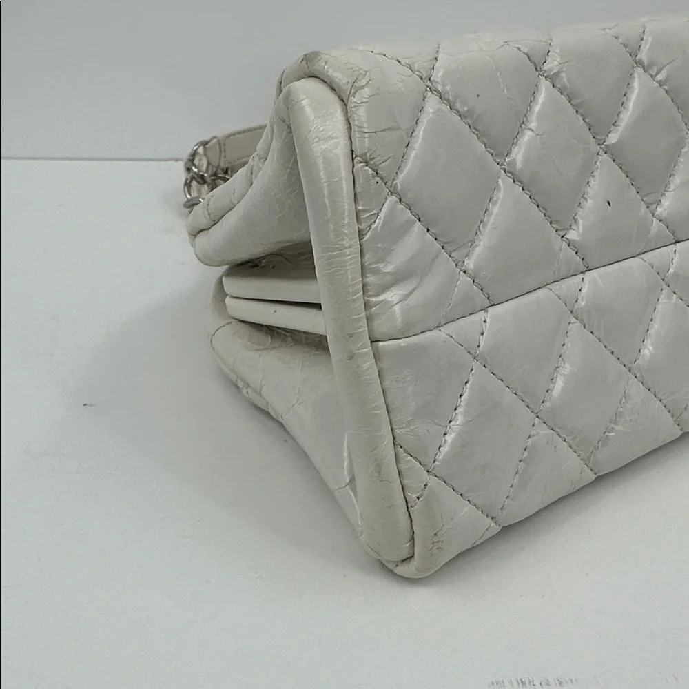 Authenticated CHANEL Mademoiselle Shoulder Chain Bag- White/Silver - Picture 14 of 17